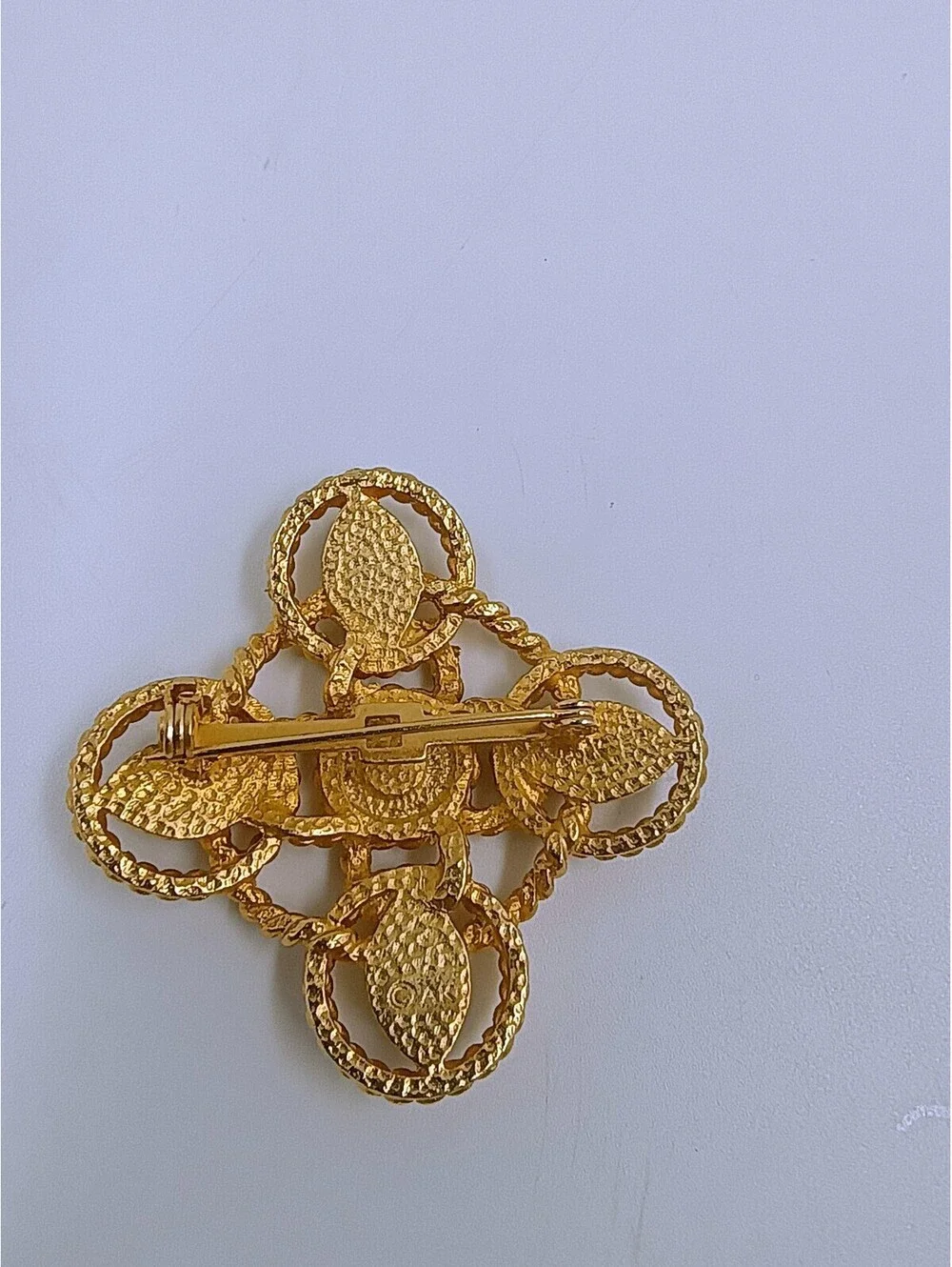 Vintage Gold Tone Black Stone Brooch Pin made by Anne Klein (marked